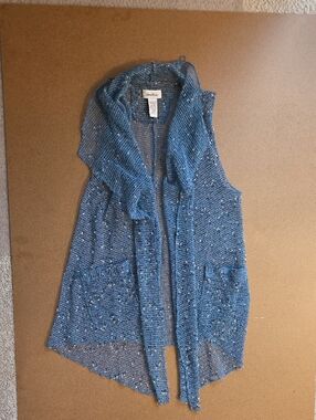 Blue Open Knit Sleeveless Cardigan